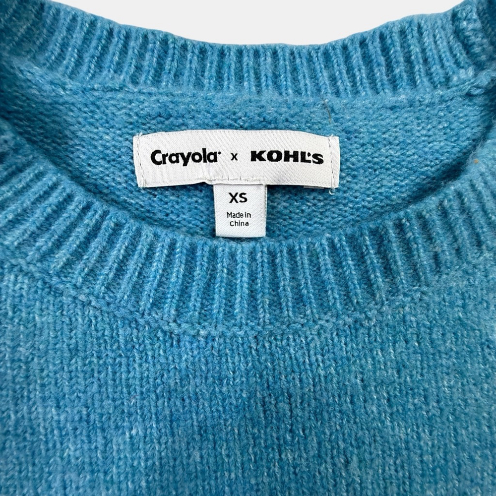Crayola x Kohl’s Sweater XS Blue “Breathe Deep” Crewneck Cozy Soft Pullover - Picture 2 of 8